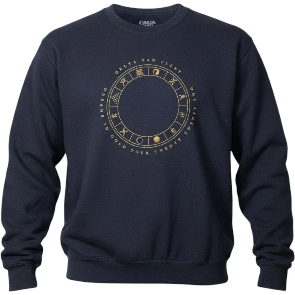 Greta Van Fleet Dreams in Gold 2022 Tour Sweatshirt Navy Crewneck XL